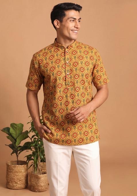 Multicolor Printed Cotton Kurta For Men