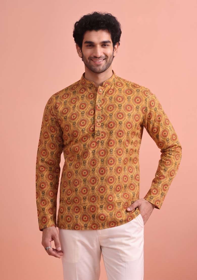 Multicolor Printed Cotton Kurta For Men - Indya
