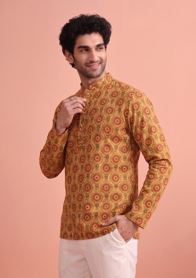 Multicolor Printed Cotton Kurta For Men - Indya