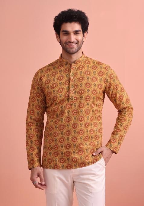 Multicolor Printed Cotton Kurta For Men