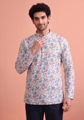 Multicolor Printed Cotton Kurta For Men