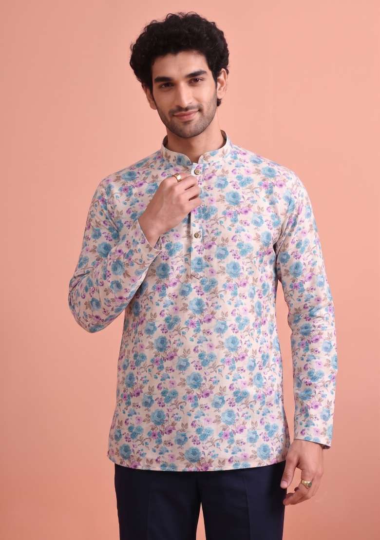Multicolor Printed Cotton Kurta For Men - Indya
