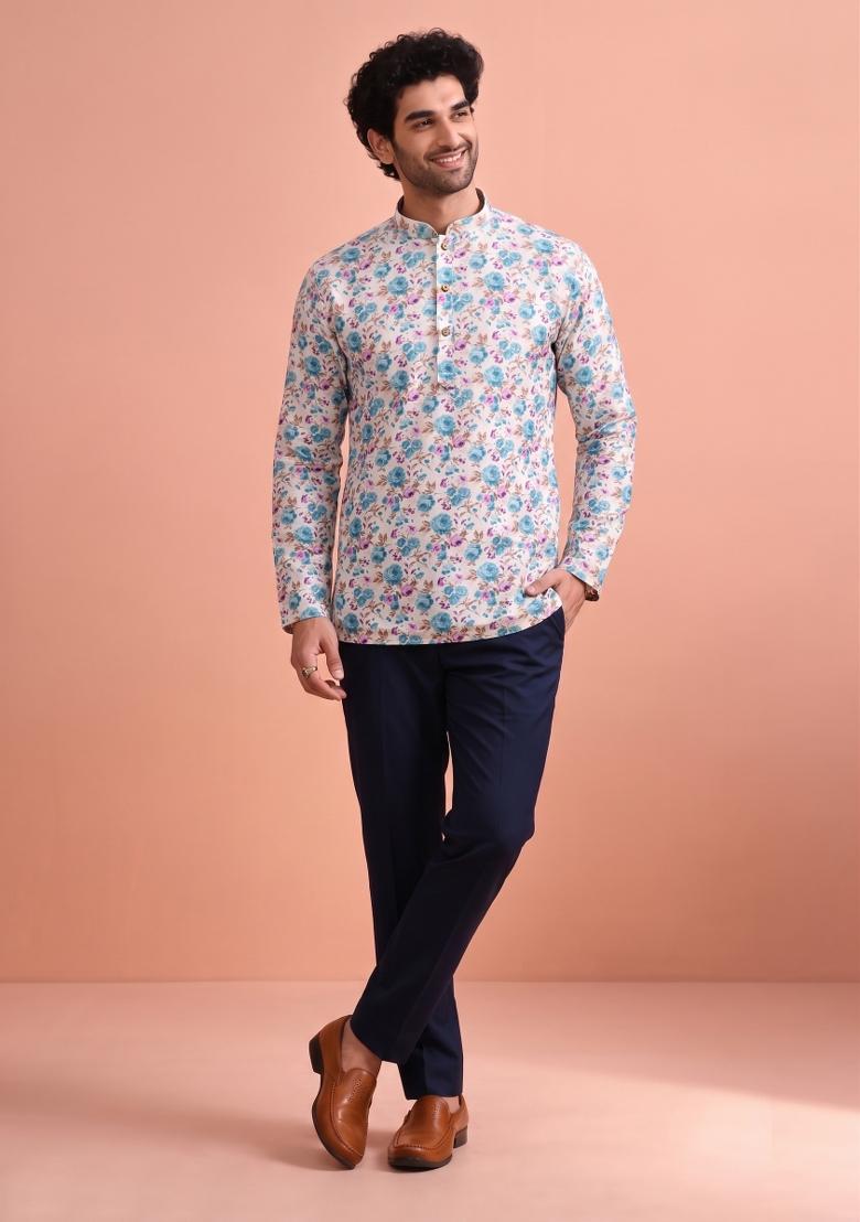 Multicolor Printed Cotton Kurta For Men - Indya