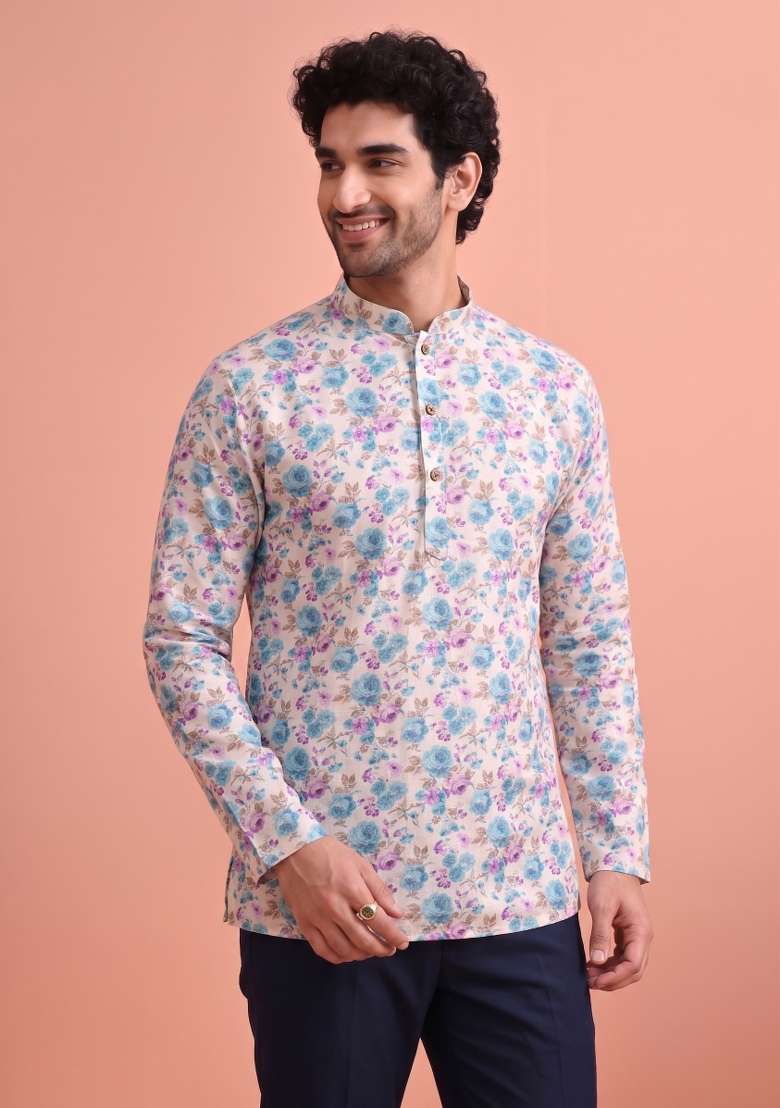 Multicolor Printed Cotton Kurta For Men - Indya