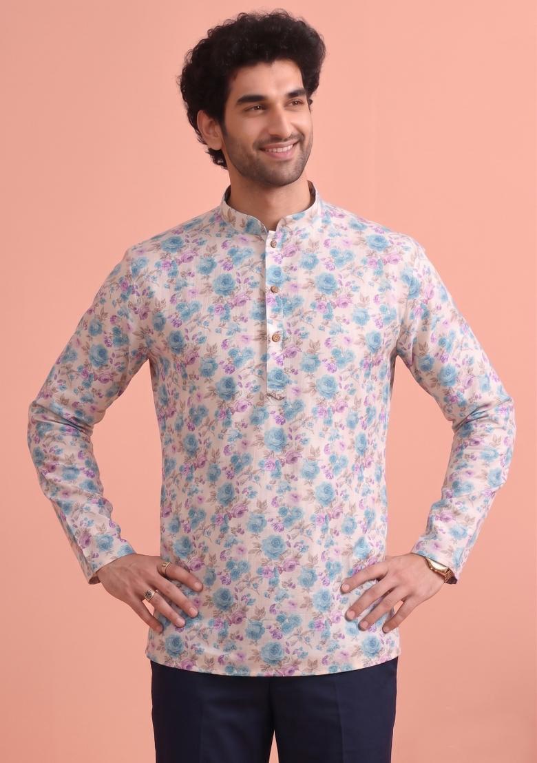 Multicolor Printed Cotton Kurta For Men - Indya