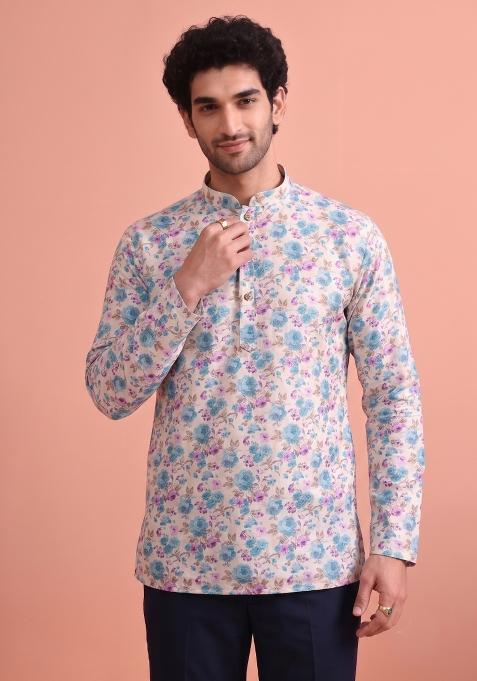 Multicolor Printed Cotton Kurta For Men