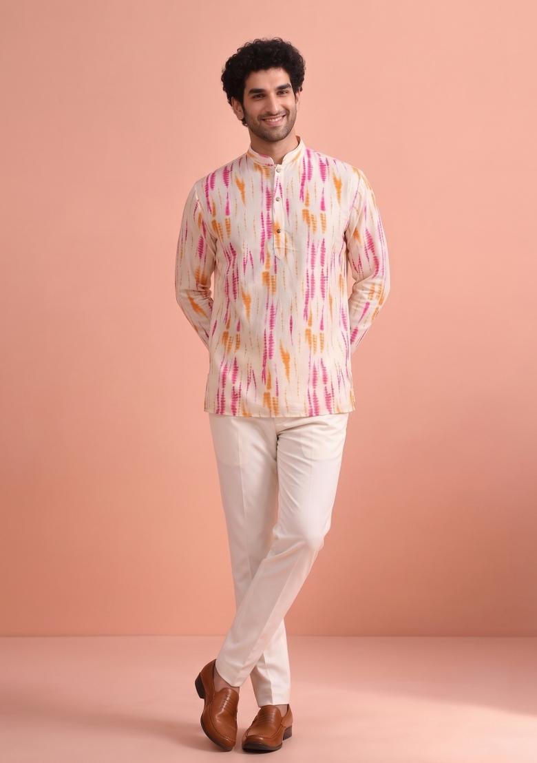 Multicolor Printed Cotton Kurta For Men - Indya