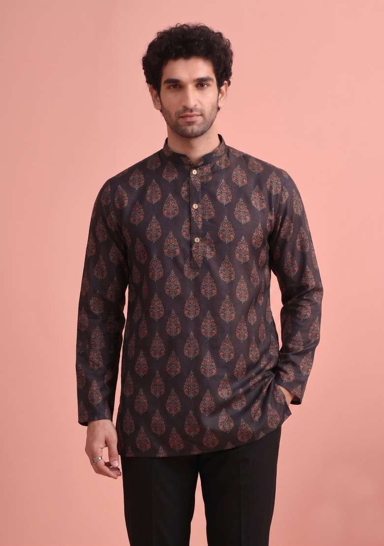 Multicolor Printed Cotton Kurta For Men - Indya