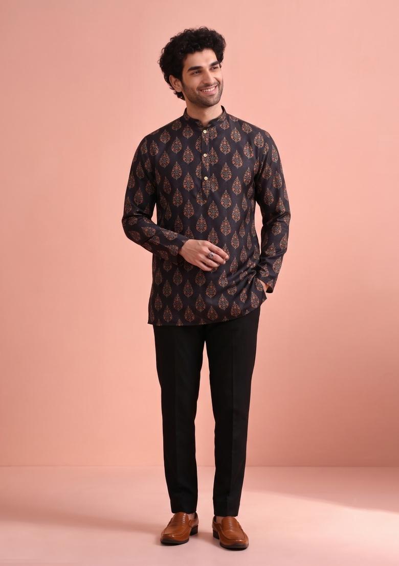 Multicolor Printed Cotton Kurta For Men - Indya