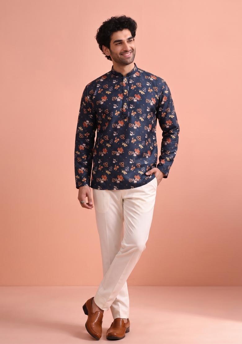 Multicolor Printed Cotton Kurta For Men - Indya