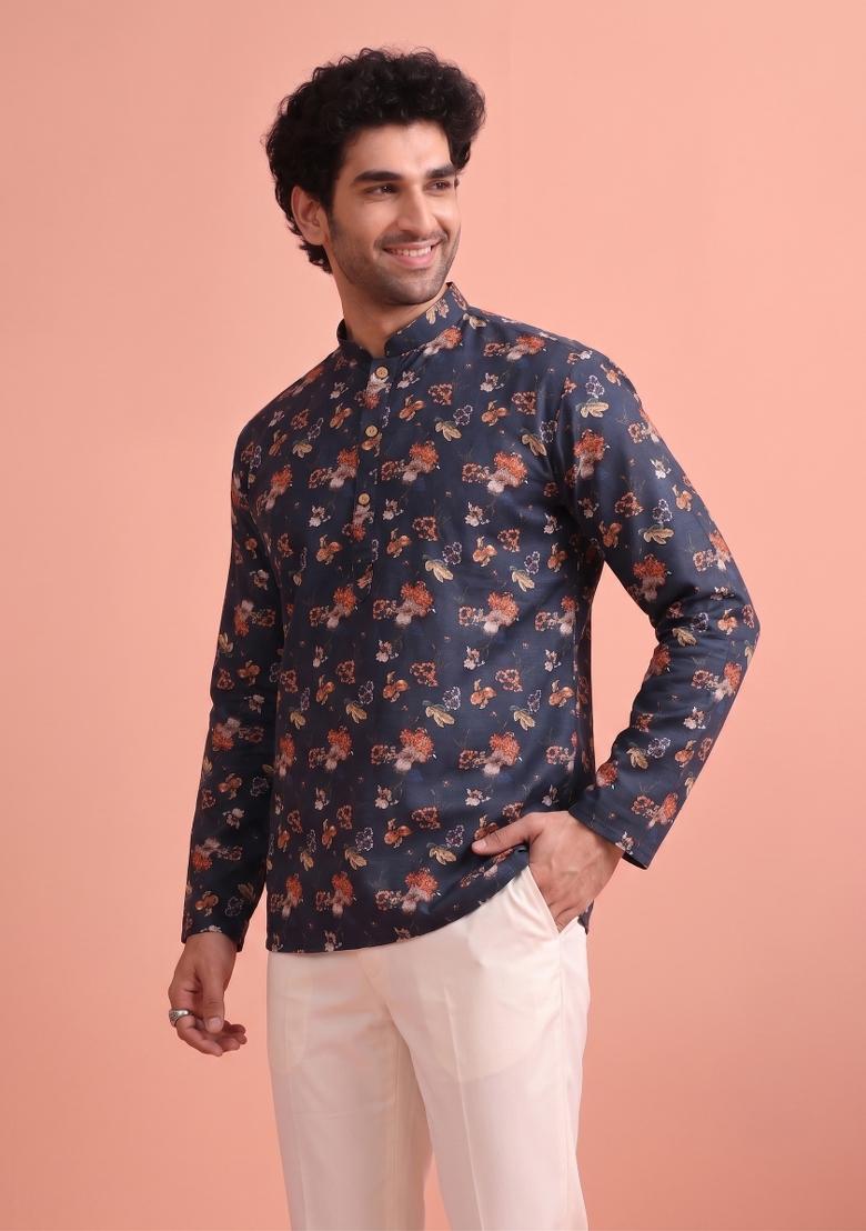 Multicolor Printed Cotton Kurta For Men - Indya