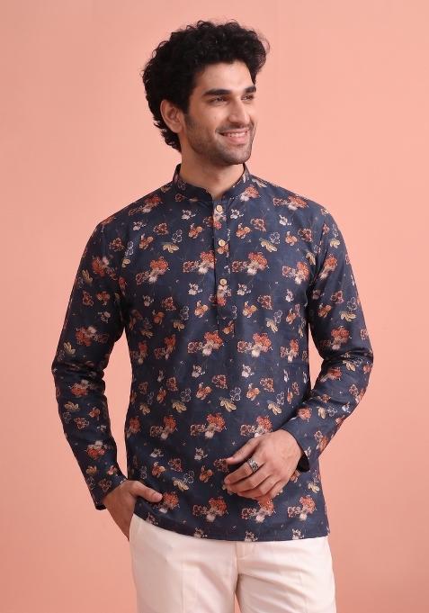Multicolor Printed Cotton Kurta For Men