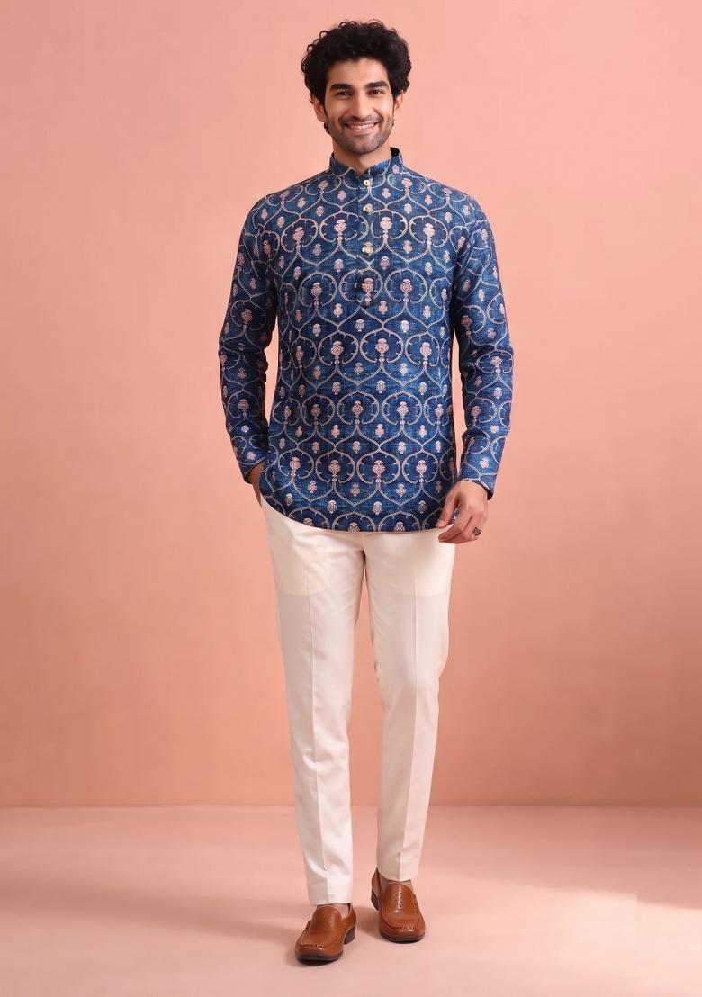 Multicolor Printed Cotton Kurta For Men - Indya