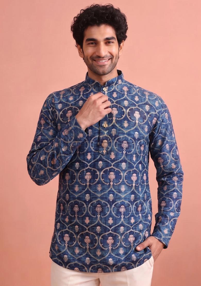 Multicolor Printed Cotton Kurta For Men - Indya