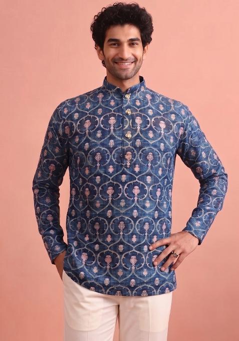 Multicolor Printed Cotton Kurta For Men