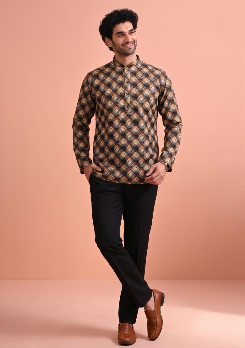 Multicolor Printed Cotton Kurta For Men - Indya