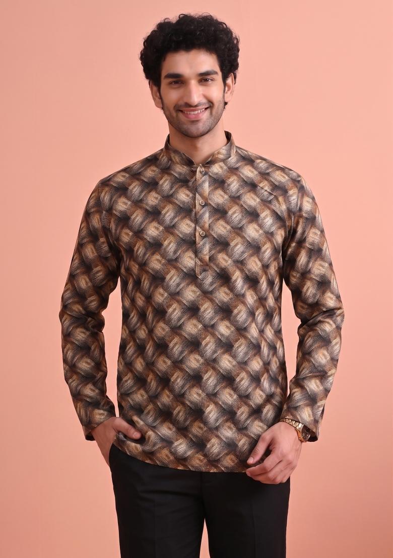 Multicolor Printed Cotton Kurta For Men - Indya