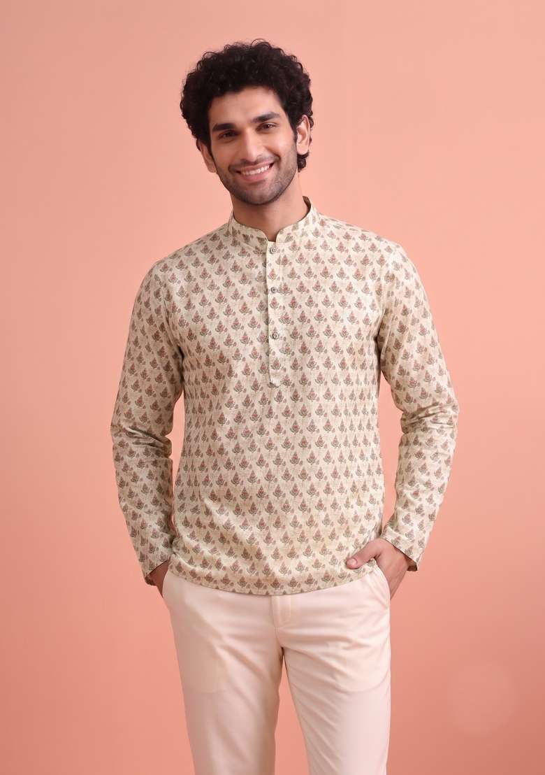 Multicolor Printed Cotton Kurta For Men - Indya