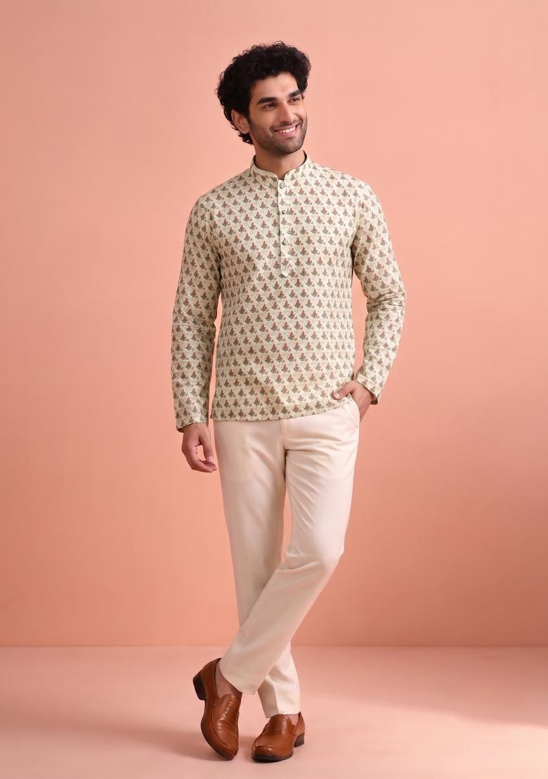 Multicolor Printed Cotton Kurta For Men - Indya