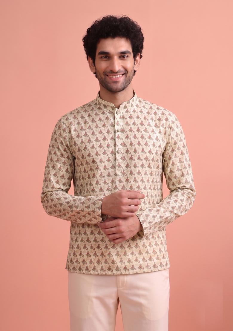 Multicolor Printed Cotton Kurta For Men - Indya