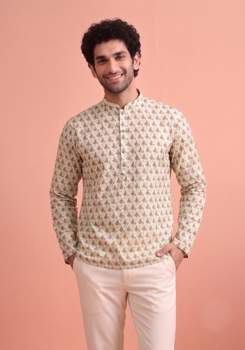 Multicolor Printed Cotton Kurta For Men