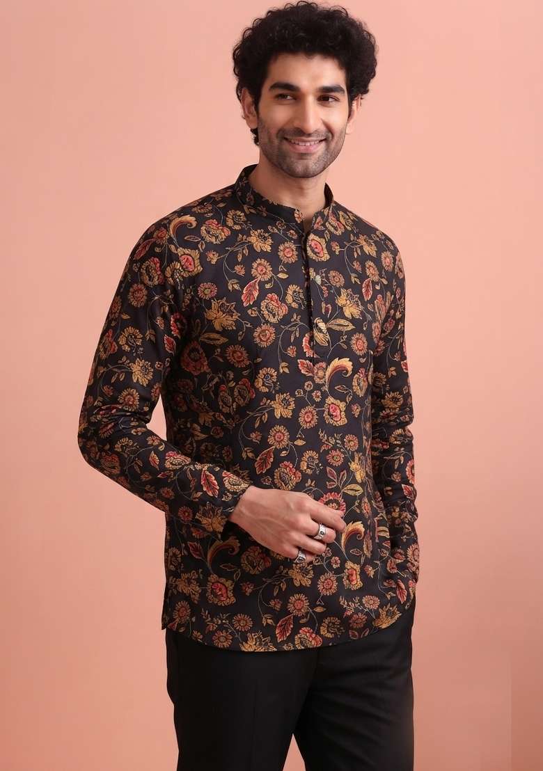 Multicolor Printed Cotton Kurta For Men - Indya
