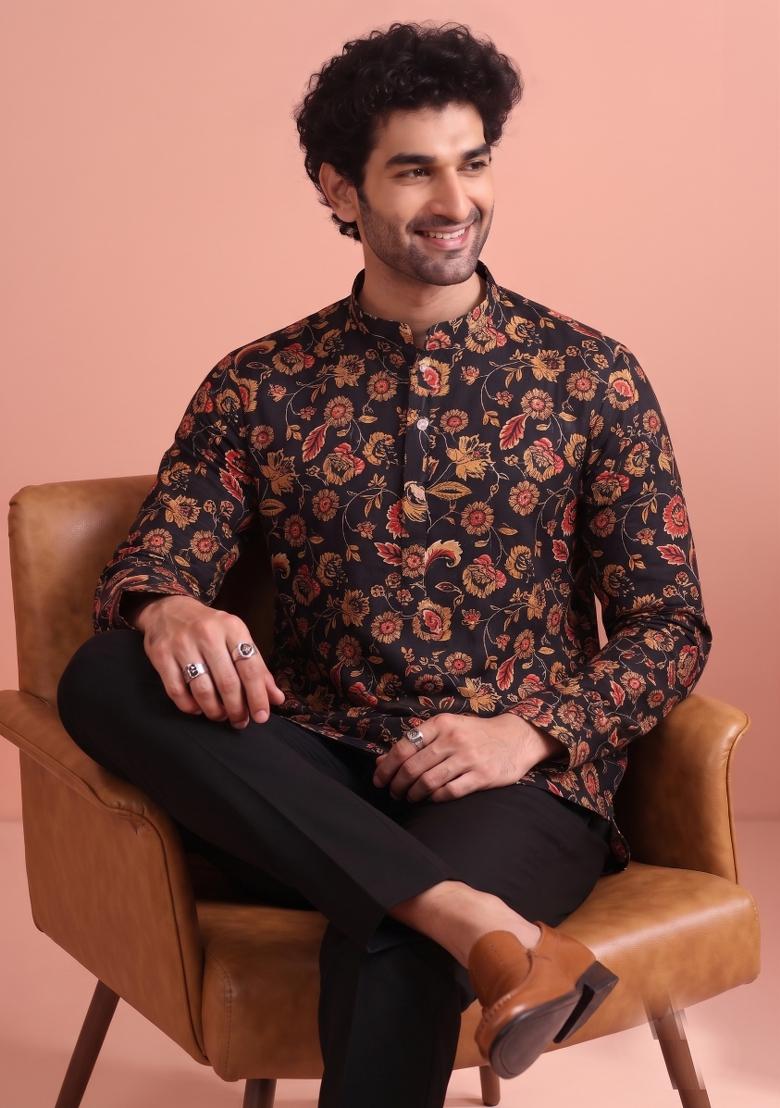 Multicolor Printed Cotton Kurta For Men - Indya