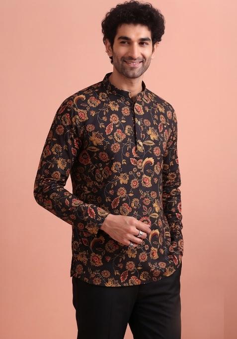 Multicolor Printed Cotton Kurta For Men