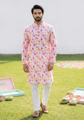 Multicolor Printed Cotton Kurta Pajama For Men