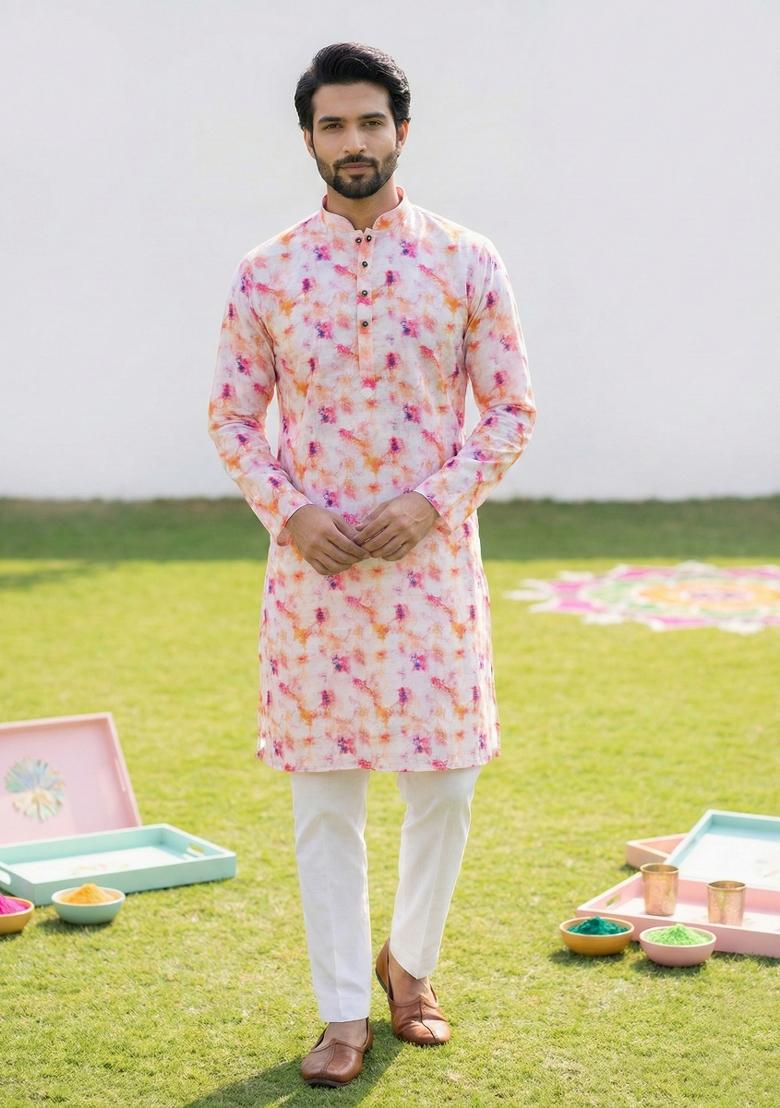 Multicolor Printed Cotton Kurta Pajama For Men - Indya