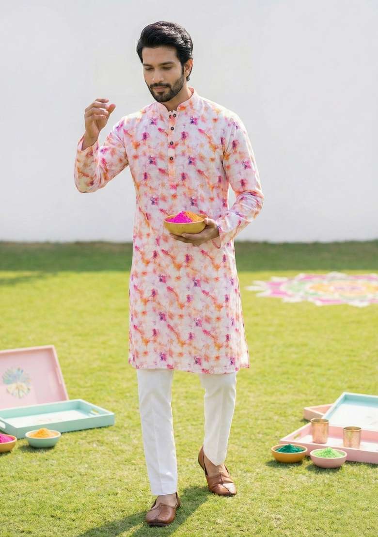 Multicolor Printed Cotton Kurta Pajama For Men - Indya