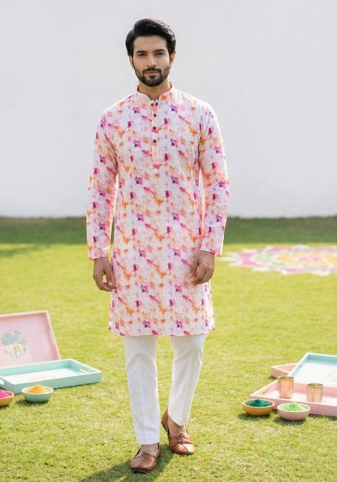 Multicolor Printed Cotton Kurta Pajama For Men