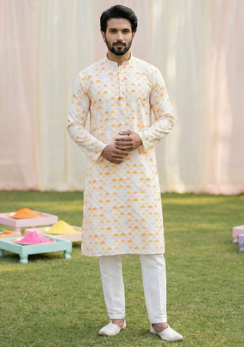 Multicolor Printed Cotton Kurta Pajama For Men - Indya