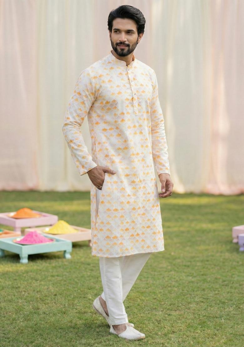 Multicolor Printed Cotton Kurta Pajama For Men - Indya