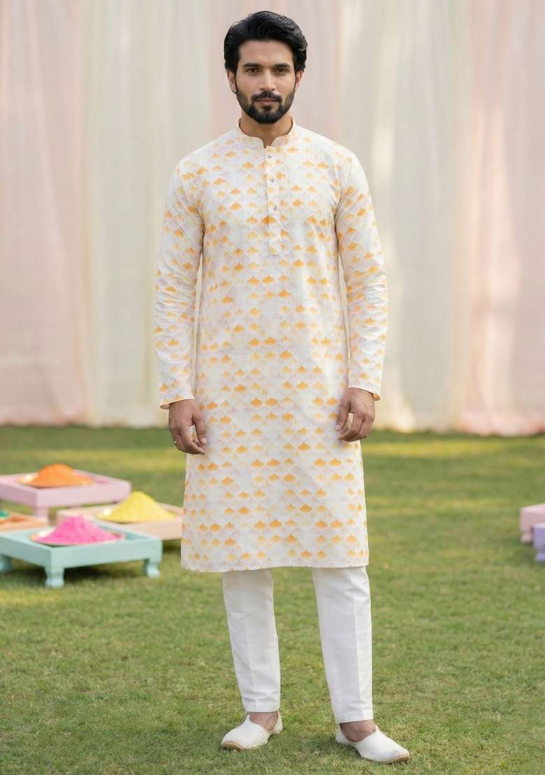 Multicolor Printed Cotton Kurta Pajama For Men - Indya