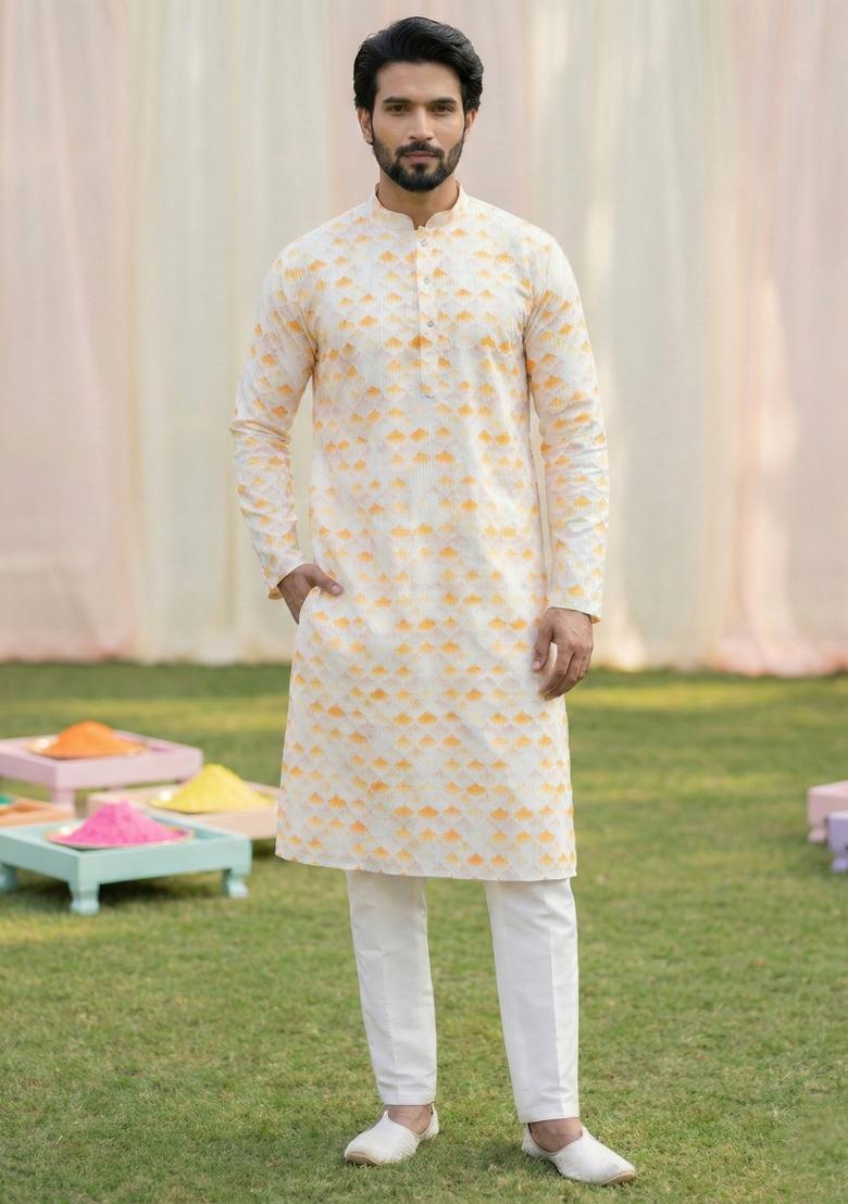 Multicolor Printed Cotton Kurta Pajama For Men - Indya