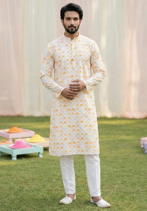 Multicolor Printed Cotton Kurta Pajama For Men