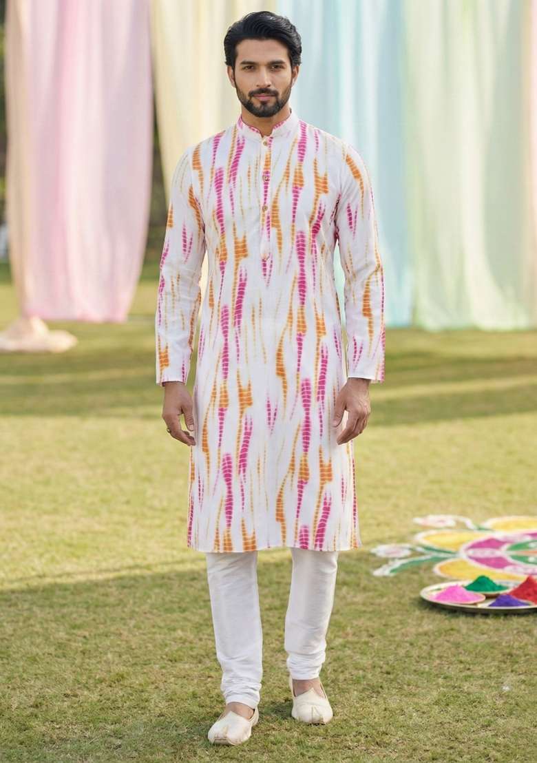 Multicolor Printed Cotton Kurta Pajama For Men - Indya