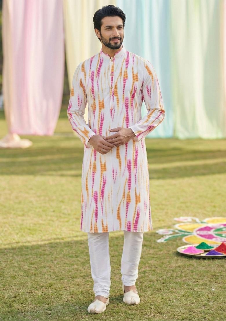 Multicolor Printed Cotton Kurta Pajama For Men - Indya