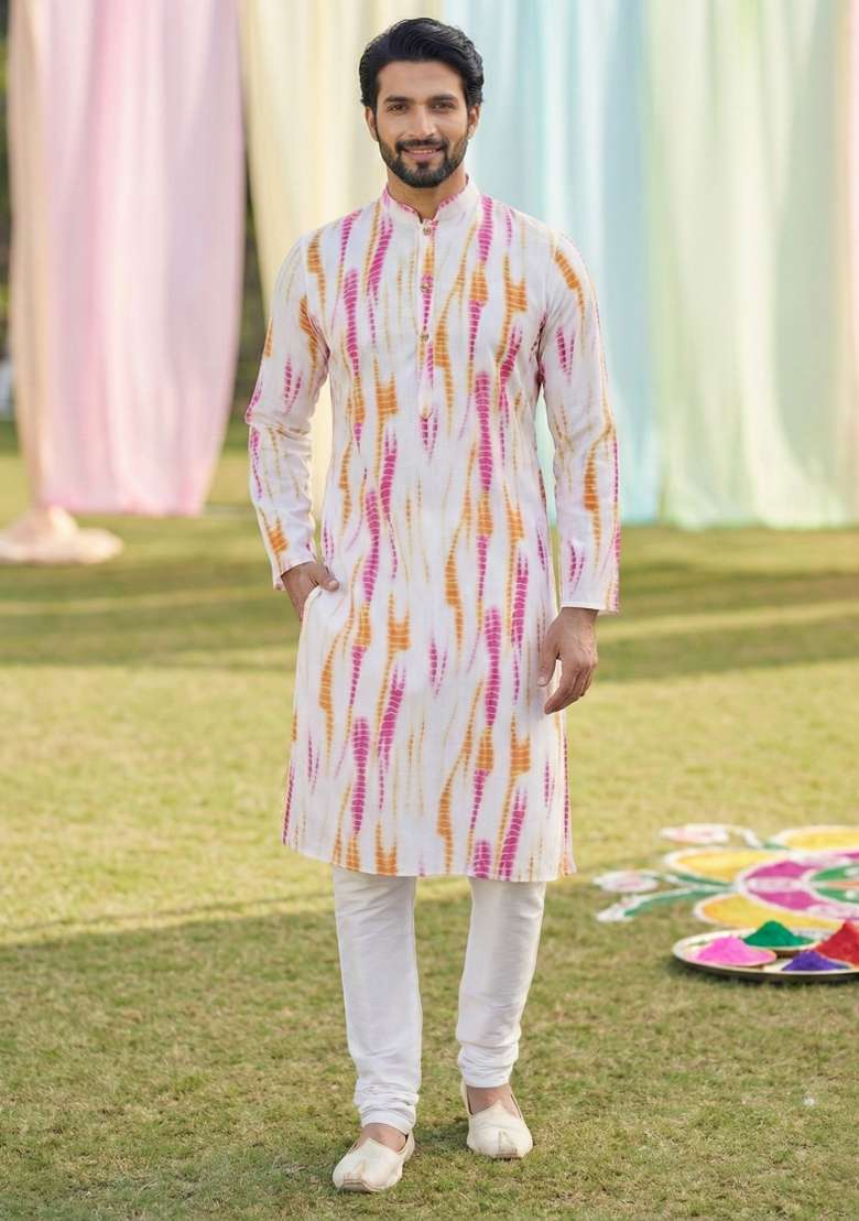 Multicolor Printed Cotton Kurta Pajama For Men - Indya