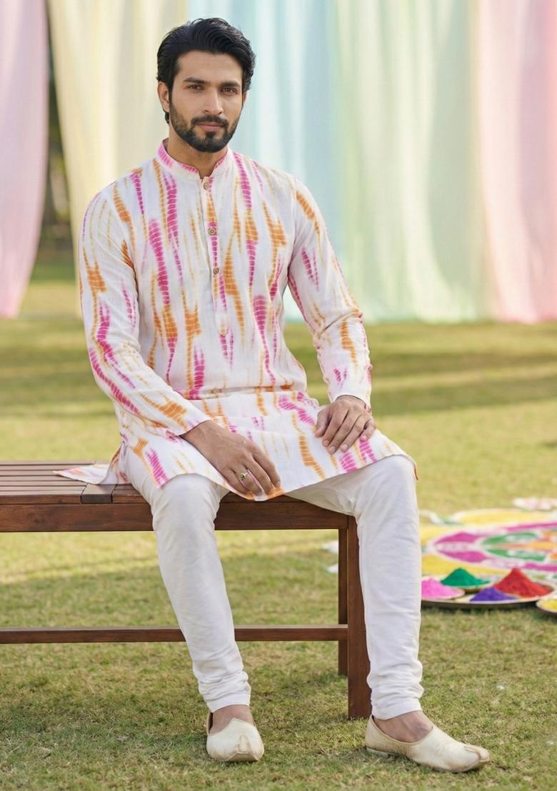 Multicolor Printed Cotton Kurta Pajama For Men - Indya