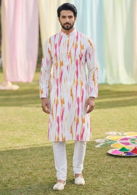 Multicolor Printed Cotton Kurta Pajama For Men