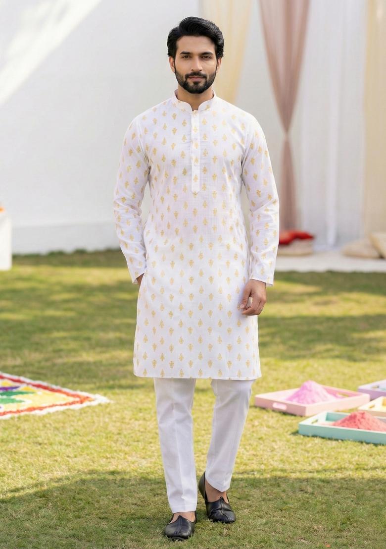 Multicolor Printed Cotton Kurta Pajama For Men - Indya