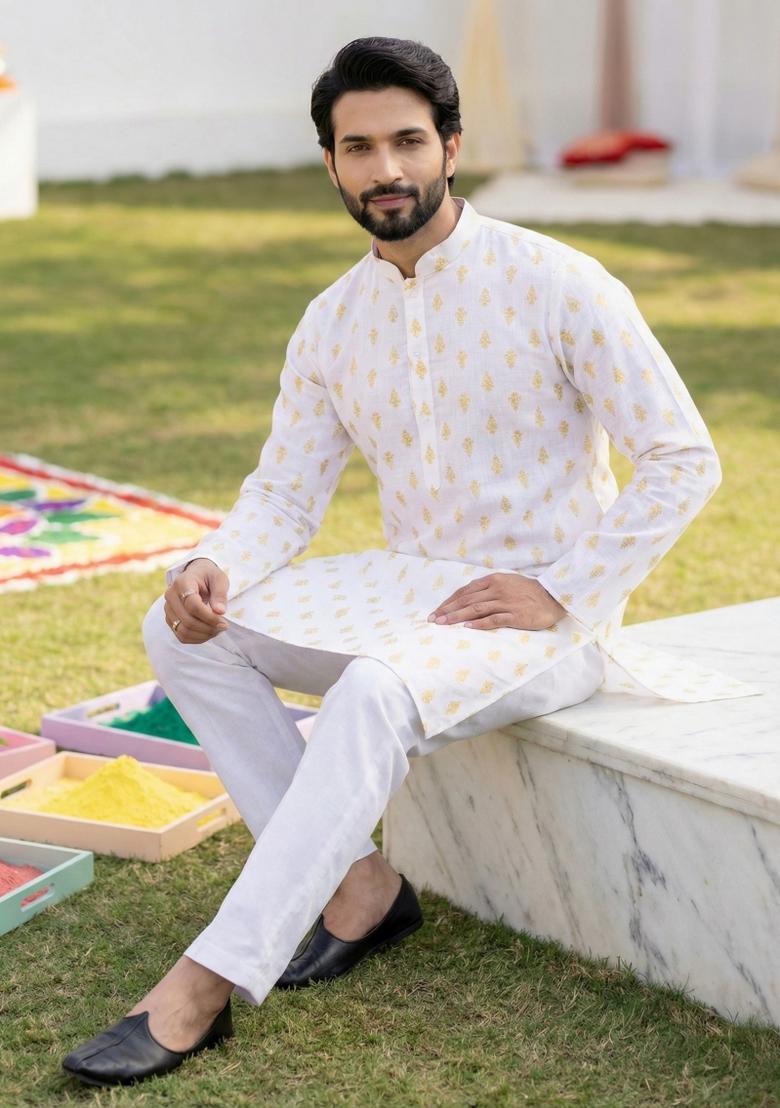 Multicolor Printed Cotton Kurta Pajama For Men - Indya
