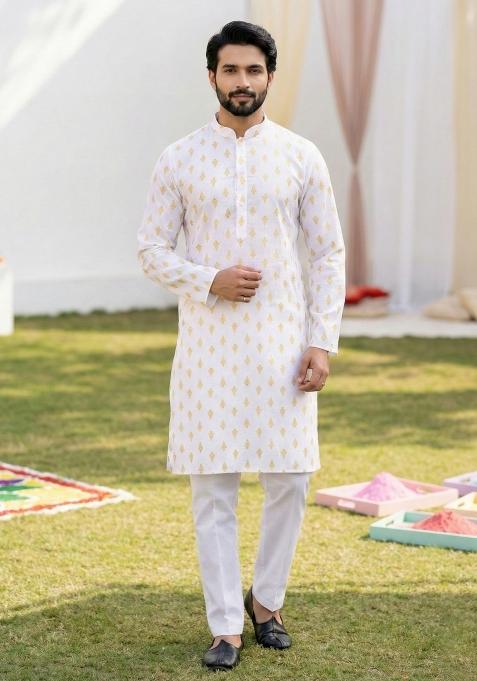 Multicolor Printed Cotton Kurta Pajama For Men