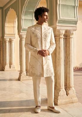 White Embroidery Armani Indo Western For Men