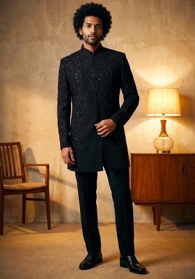 Black Embroidery Armani Indo Western For Men