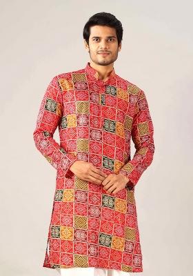 Multicolor Printed Cotton Kurta For Men