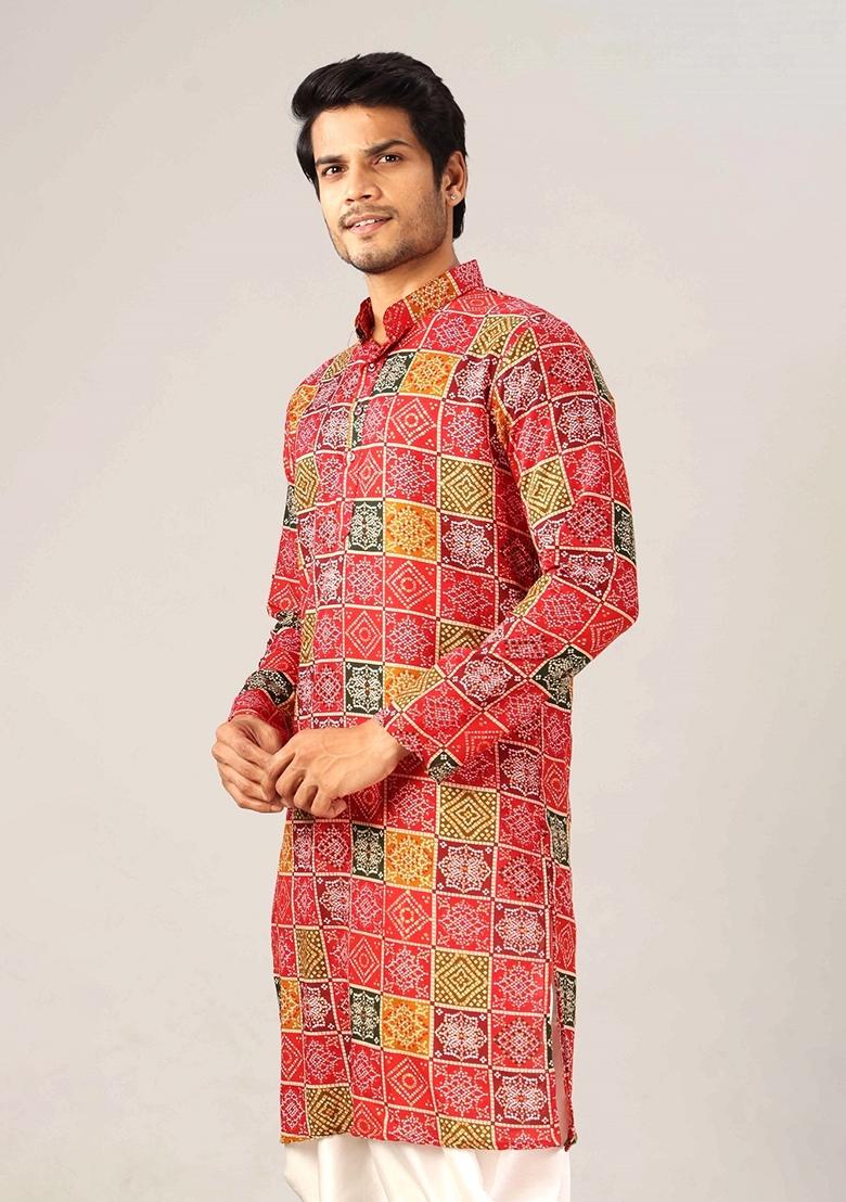 Multicolor Printed Cotton Kurta For Men - Indya