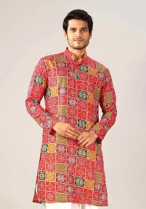 Multicolor Printed Cotton Kurta For Men
